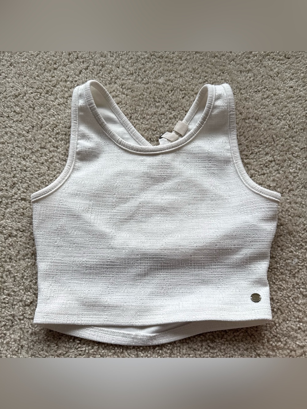 Roxy Women’s White Good Keepsake Cropped Tank Top with Criss Cross Back